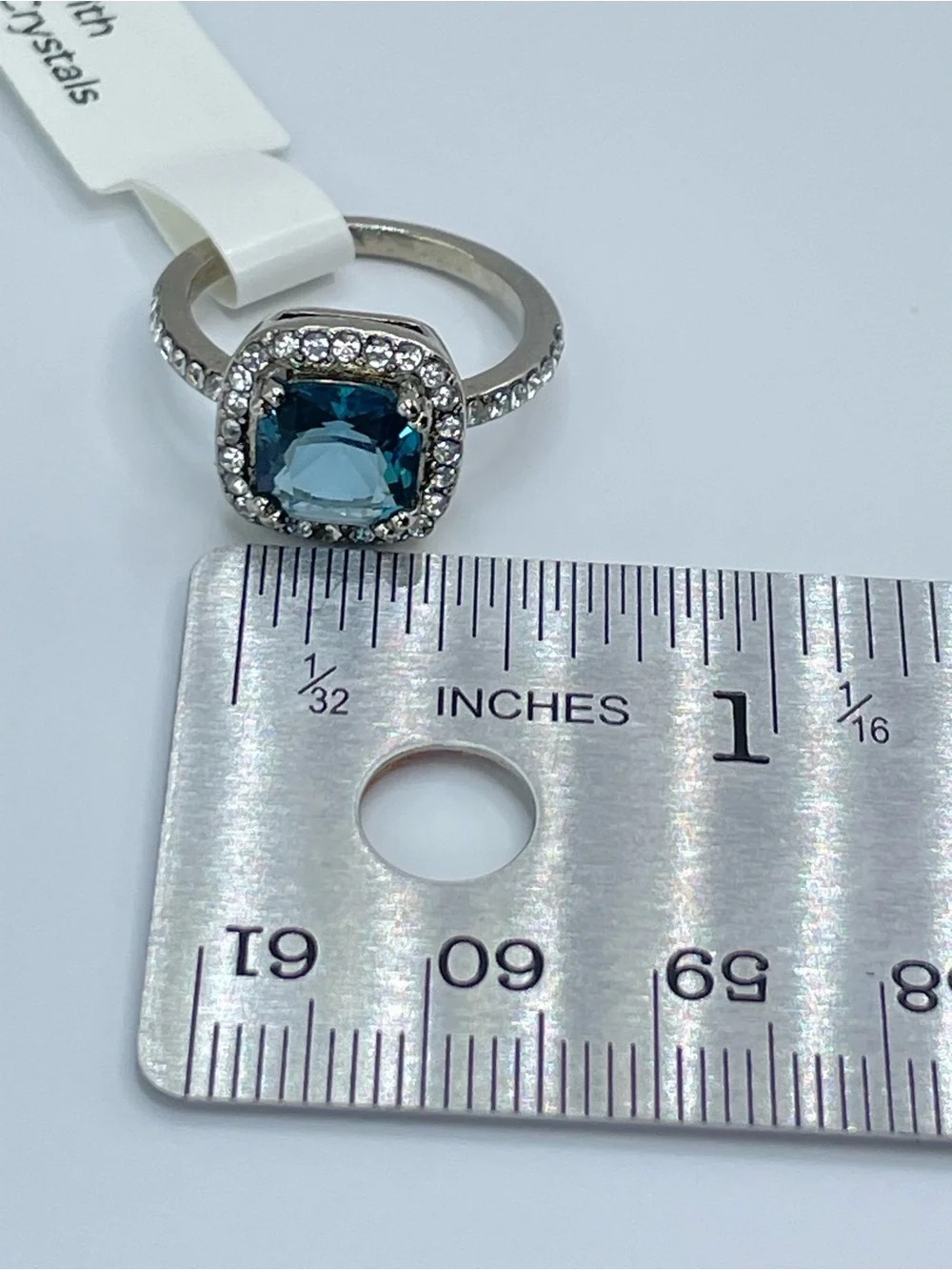 Swarovski Crystal Elements Teal Blue Halo Statement Ring Size 7